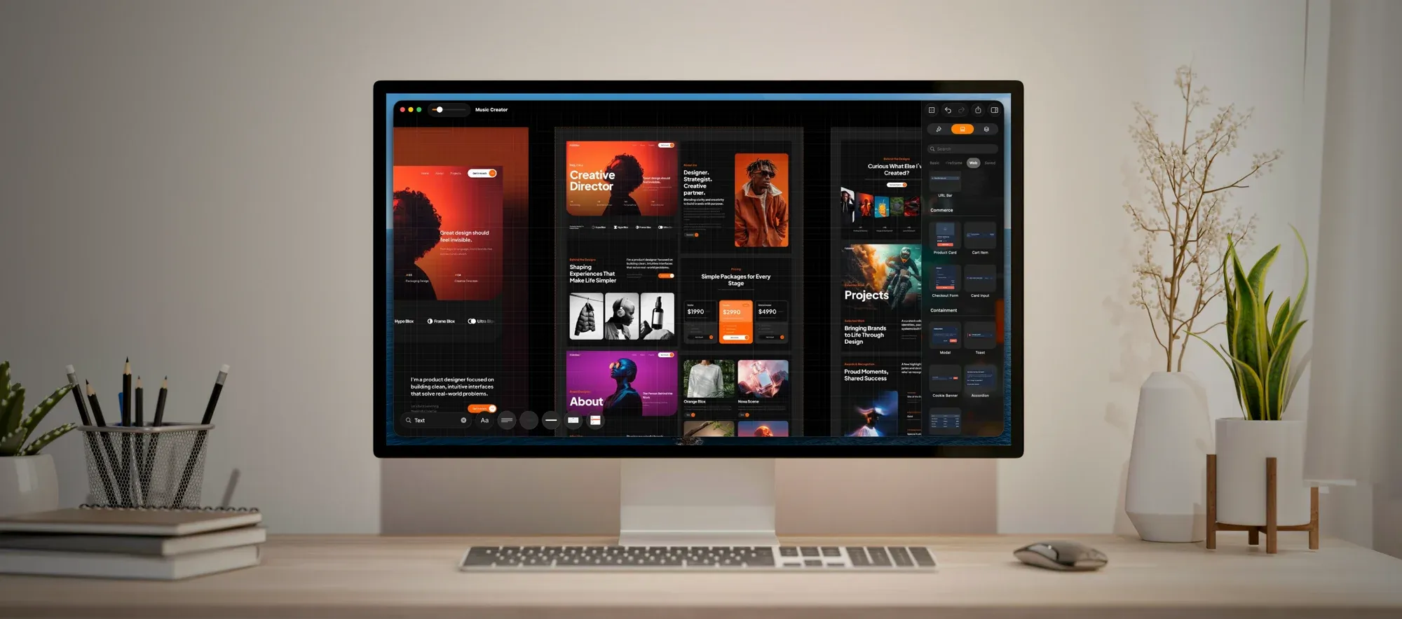 MockApp canvas with a multi-screen UI project open