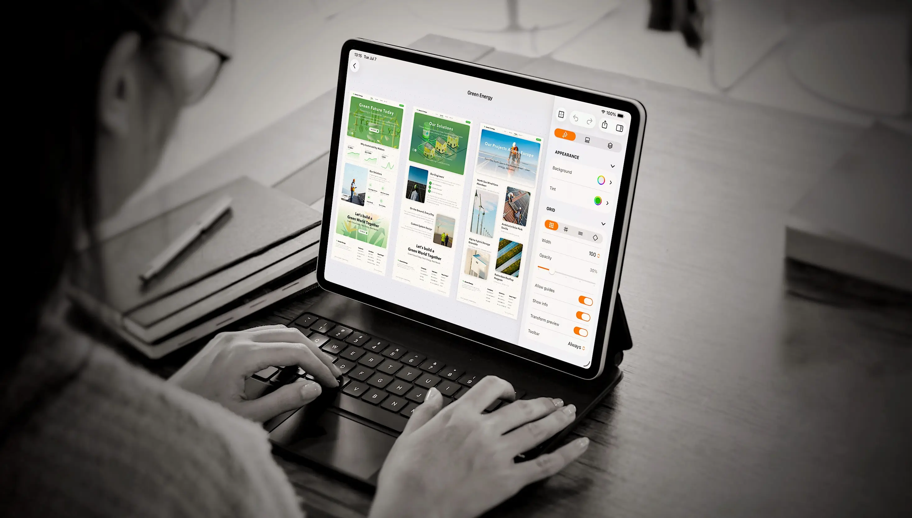 MockApp canvas on iPad — components, frames, and interactions in one place