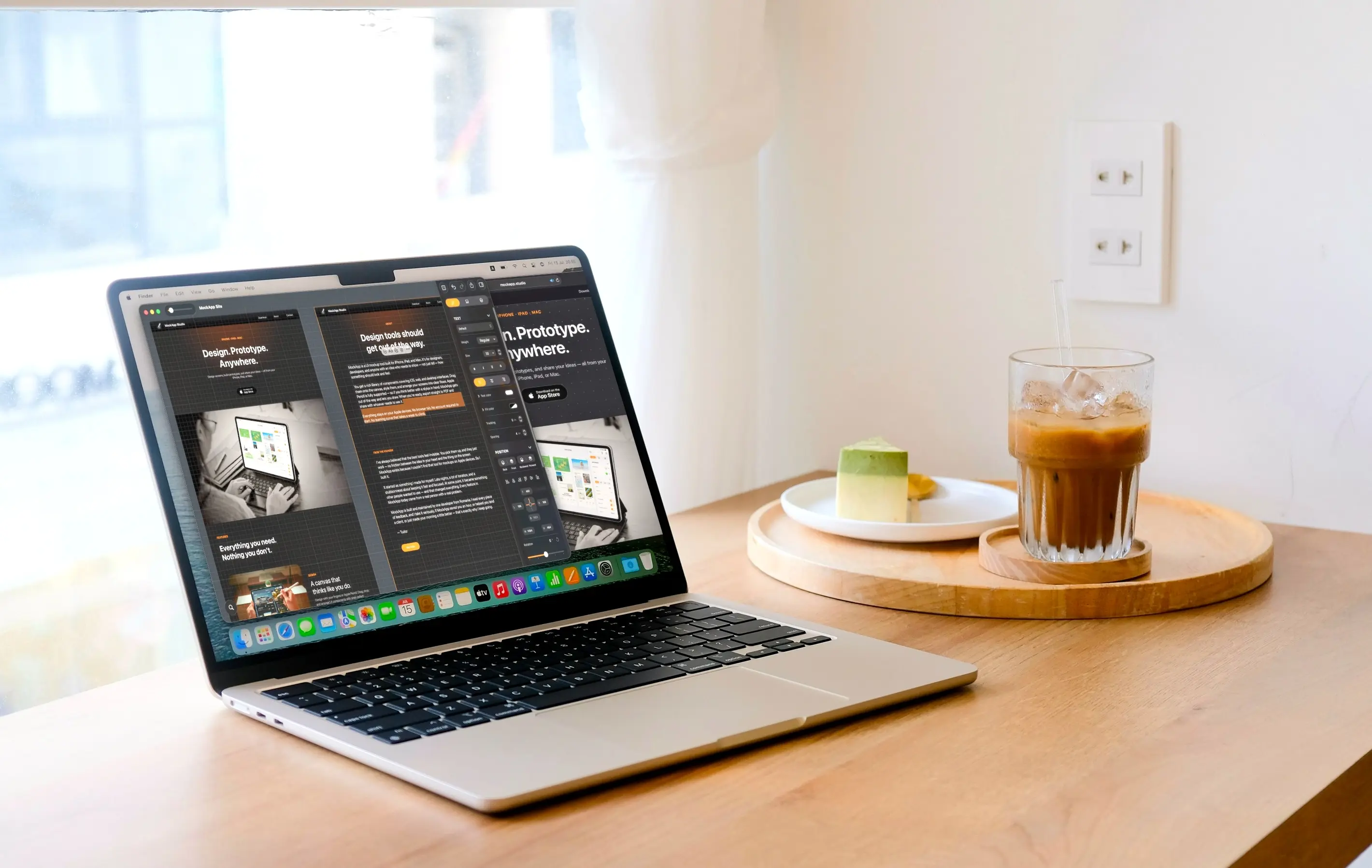 The mockapp.studio homepage open in MockApp on a Mac, next to the live site