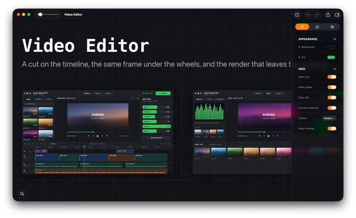 A board in dark appearance: the Video Editor template.