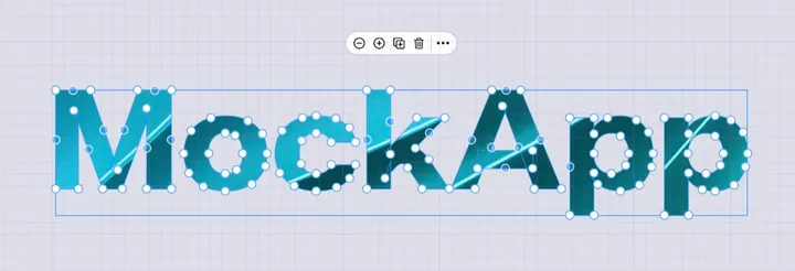 Both at once: "MockApp" converted to freeform, every point still editable, with a photo dropped inside — the letters are the mask.