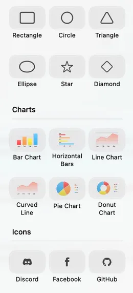 Basic: shapes, charts, icons.